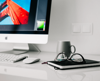 a work from home desk and monitor